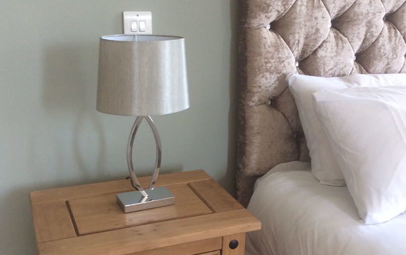 Bedside table lamp and cabinet